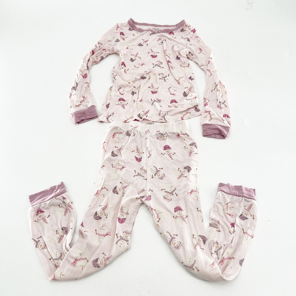 Milkberry Pajamas 4T Pink Snowman Bamboo Long Sleeve Snug Fit PJ Set Kids
